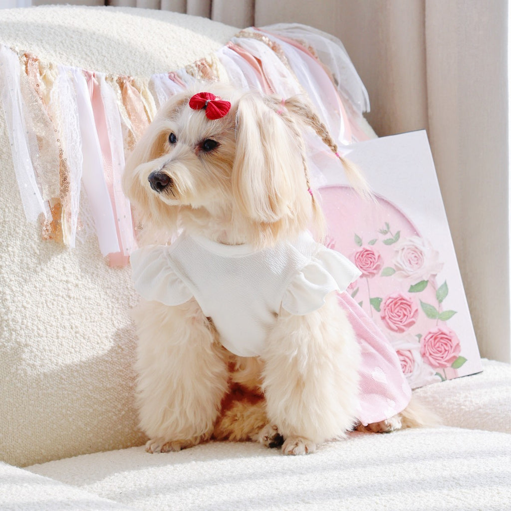 Cute Pet Dress Pink Puff Sleeve Bow_CWMM13250