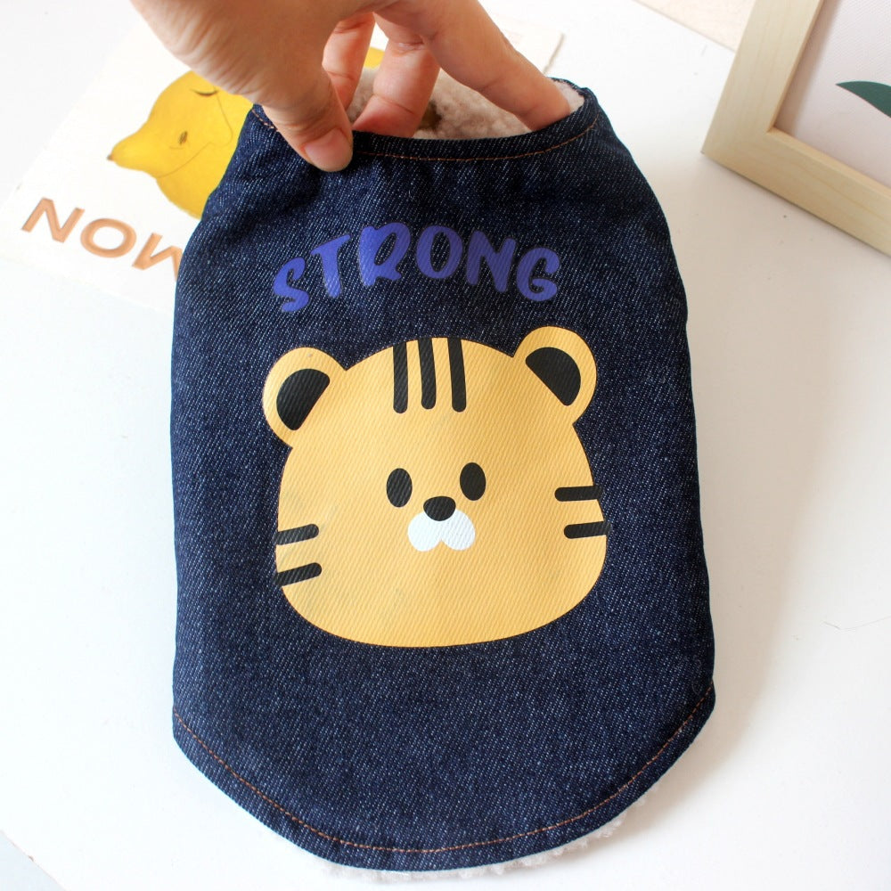 Cozy Denim Dog Vest with Cartoon Print_CWMM12206