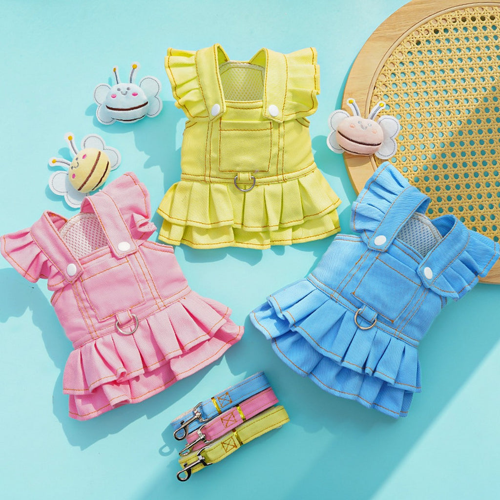 Dog Dresses Cute Denim Overalls with Leash Loop_CWMM11124