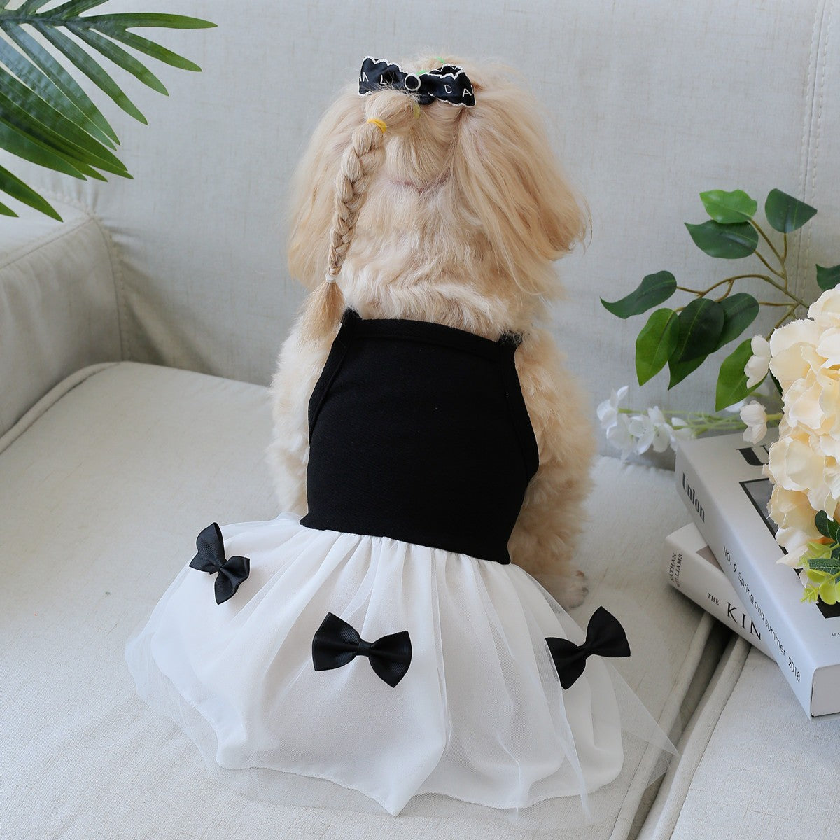 Cute Pet Dress Tulle Strap Bow Design_CWMM13249