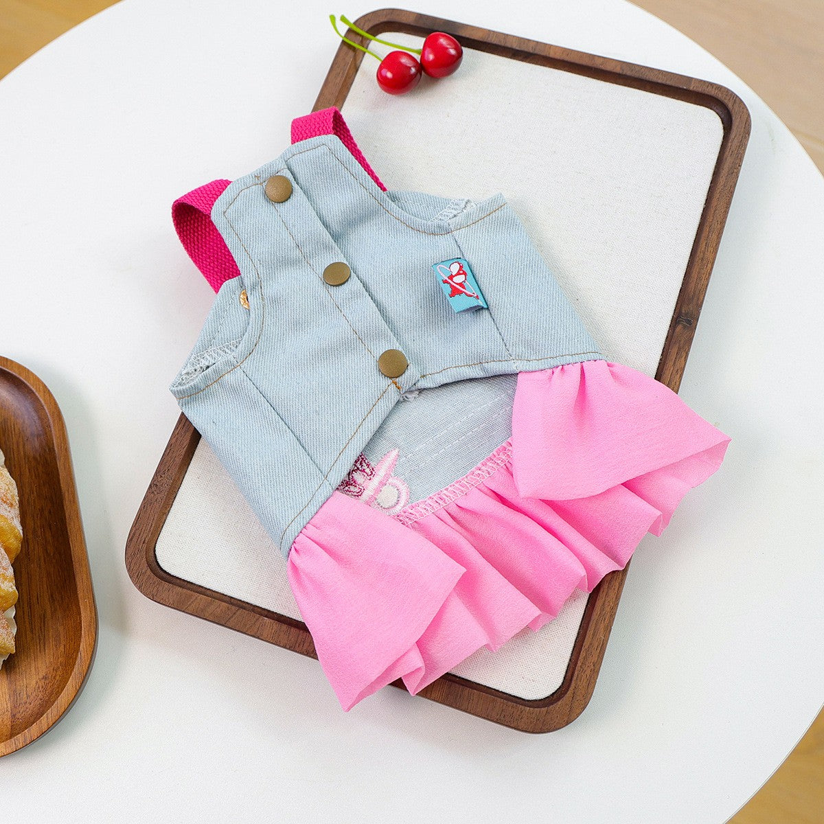 Puppy Kitten Pink Denim Skirt Dress_CWMM13119