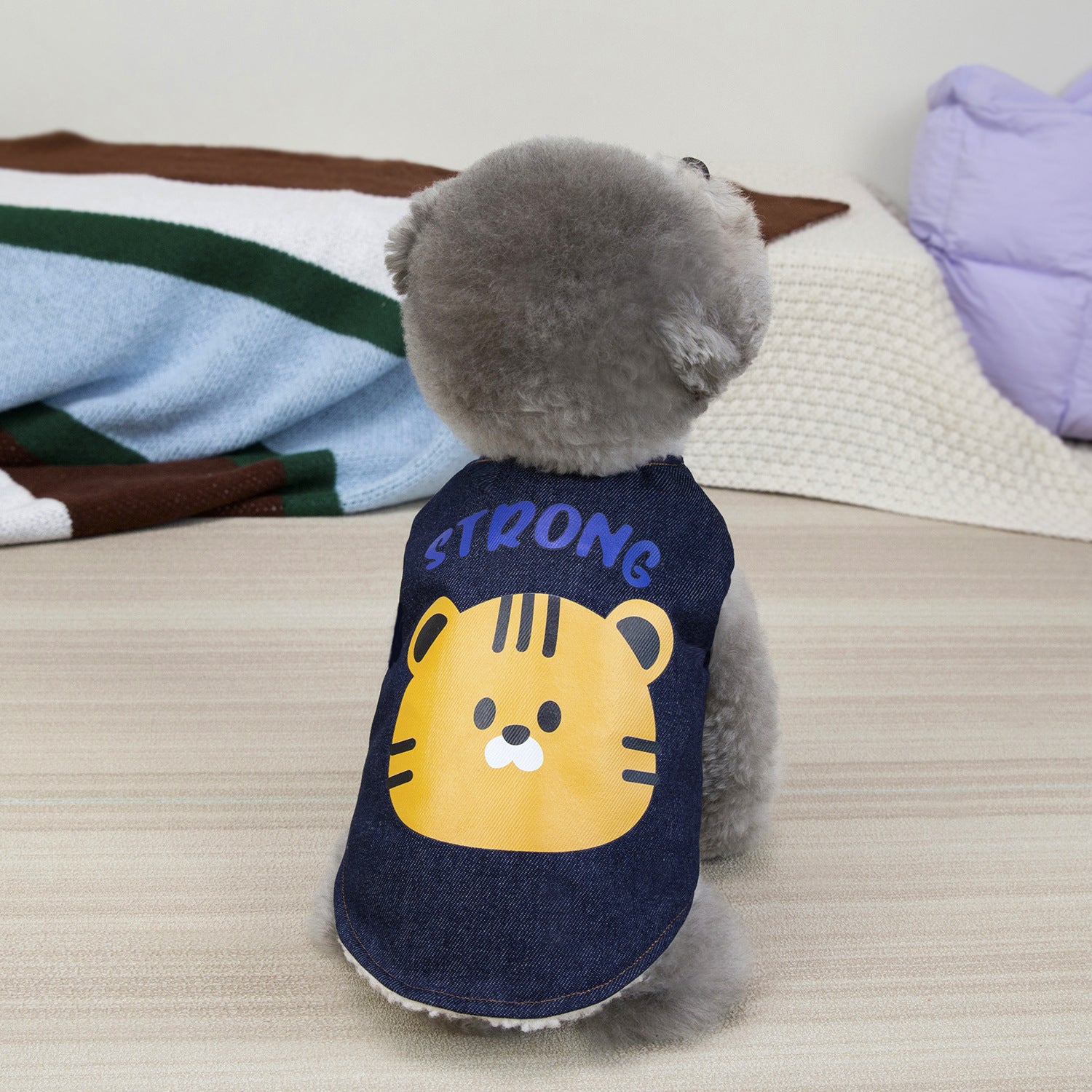 Cozy Denim Dog Vest with Cartoon Print_CWMM12206