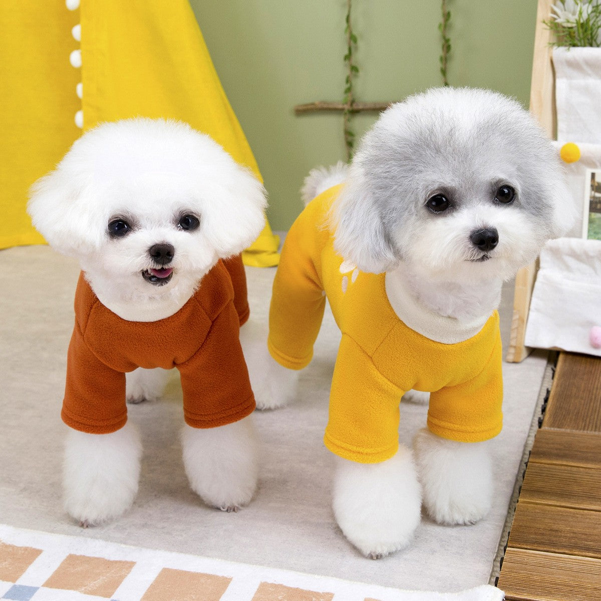 Teddy Bichon Dog Paw Fleece Jumpsuit_CWMM12228