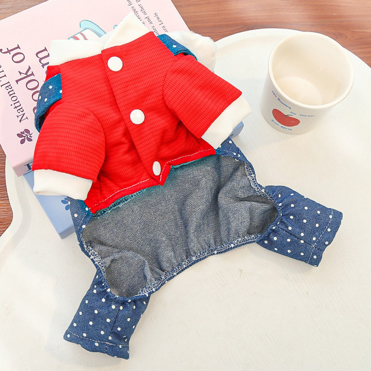 Denim Pet Jumpsuit – Dog Cat Dot Harness Outfit_CWMM11306