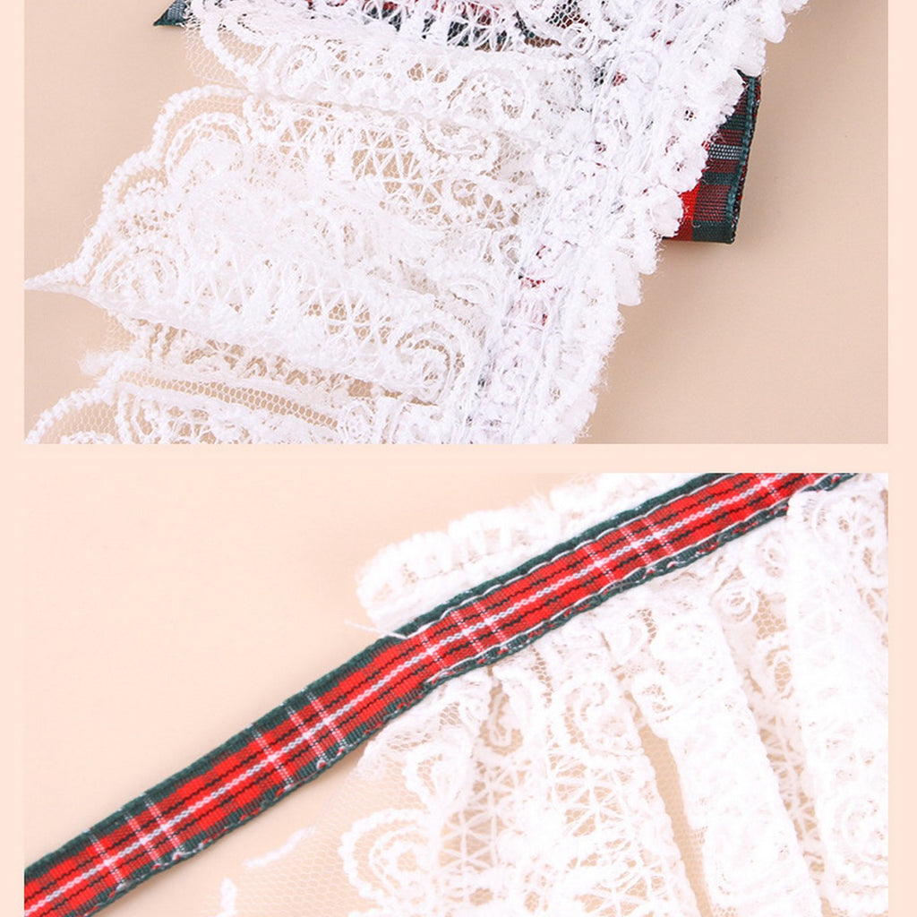 Festive Pet Scarf Collar – Plaid Lace Bow Decoration_CWMM11339