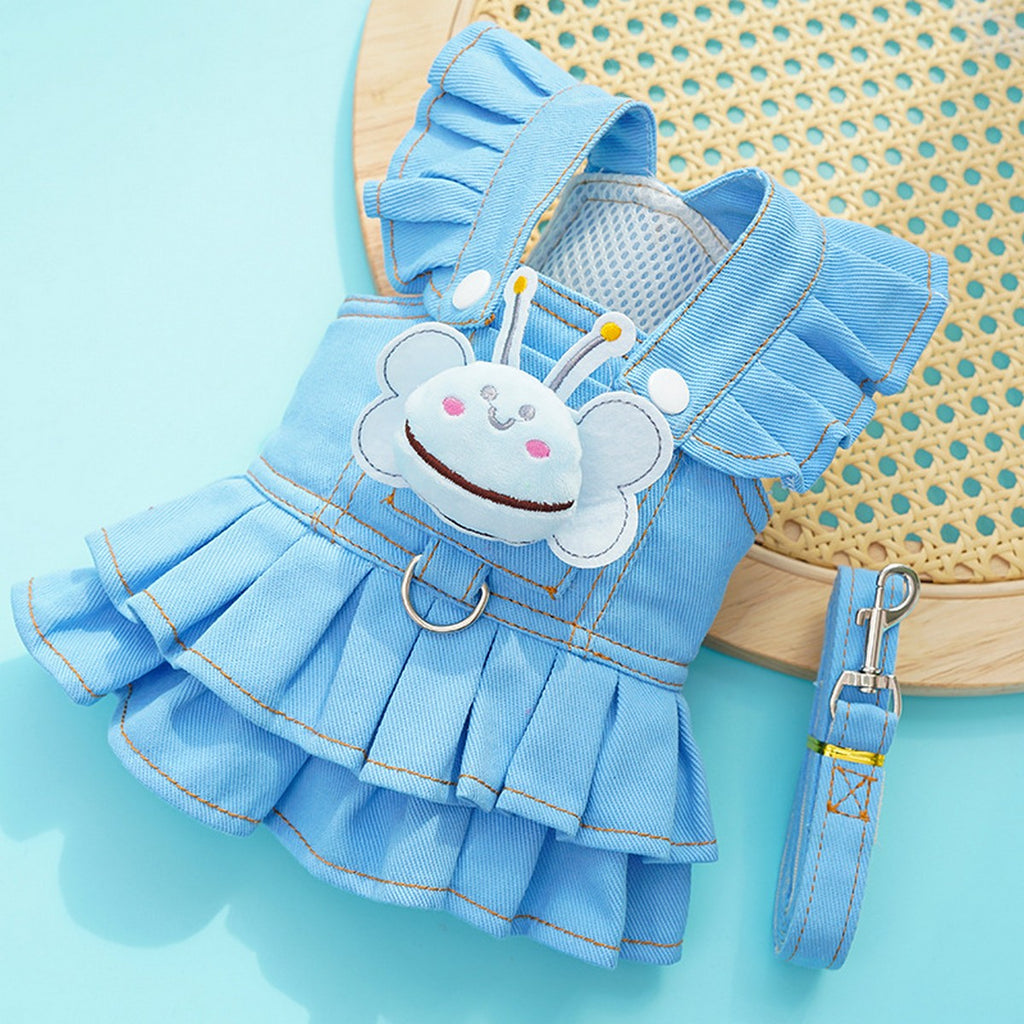 Dog Dresses Cute Denim Overalls with Leash Loop_CWMM11124