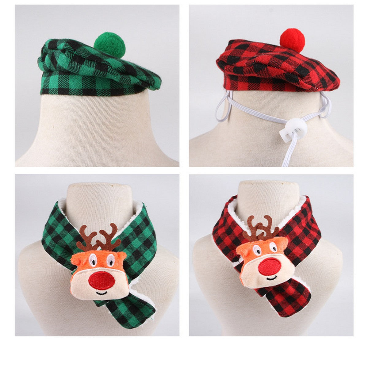 Christmas Pet Accessories – Plaid Hat & Reindeer Scarf_CWMM11343