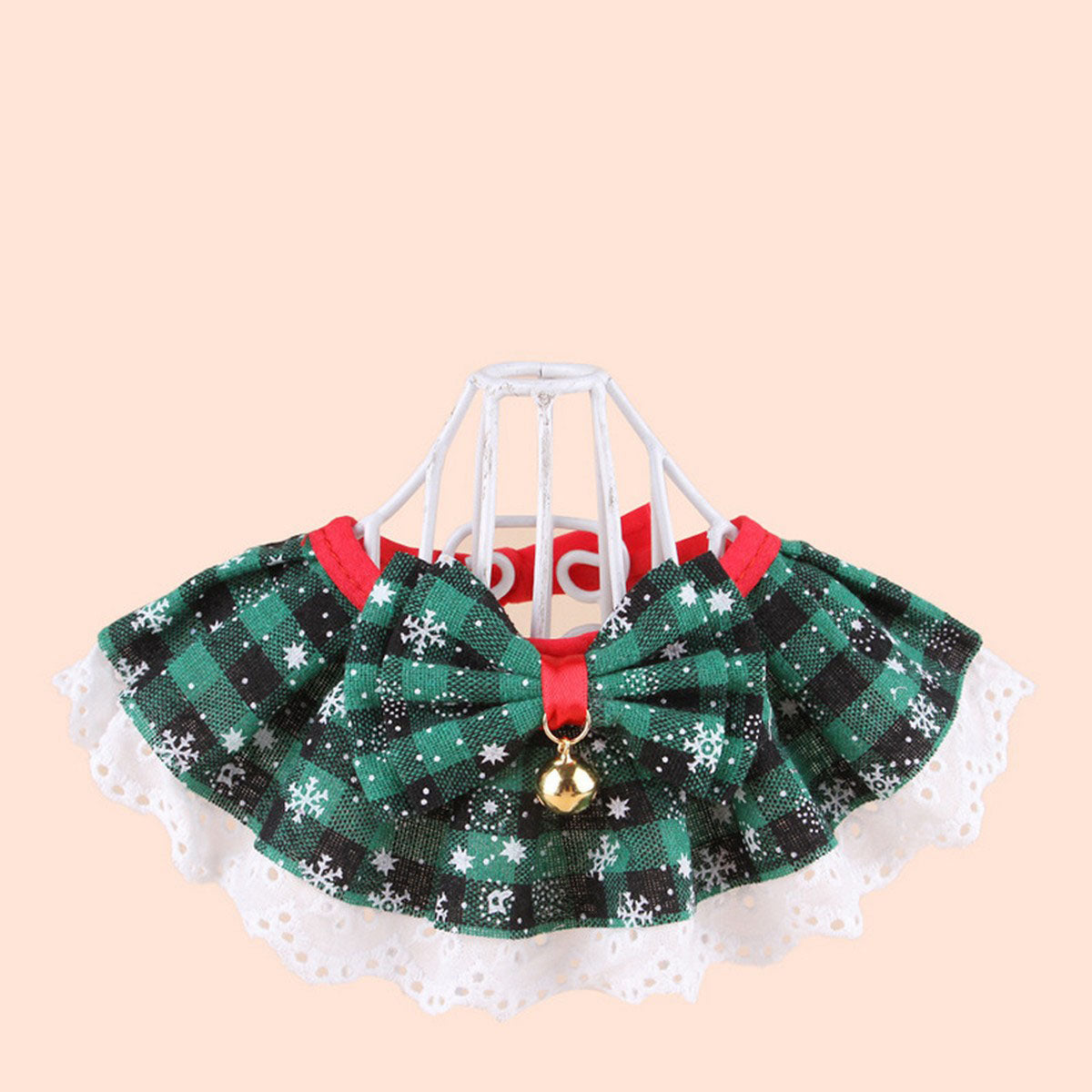 Festive Pet Scarf Collar – Plaid Bell Neck Accessory_CWMM11338