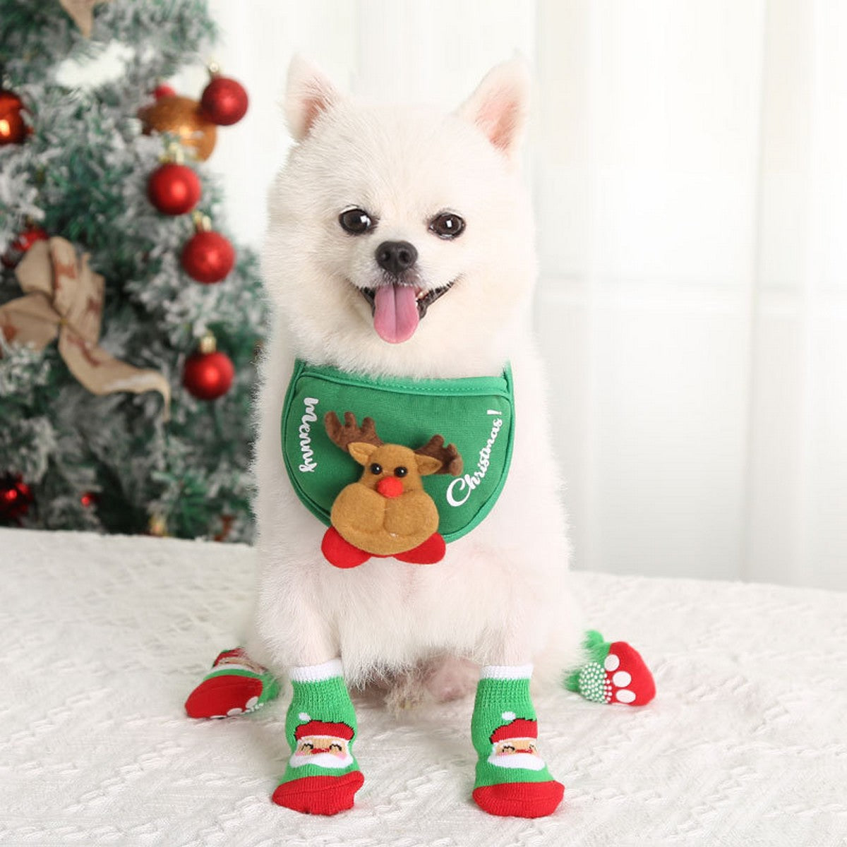 Christmas Pet Shoes – Warm Dog Cat Socks Set_CWMM11274
