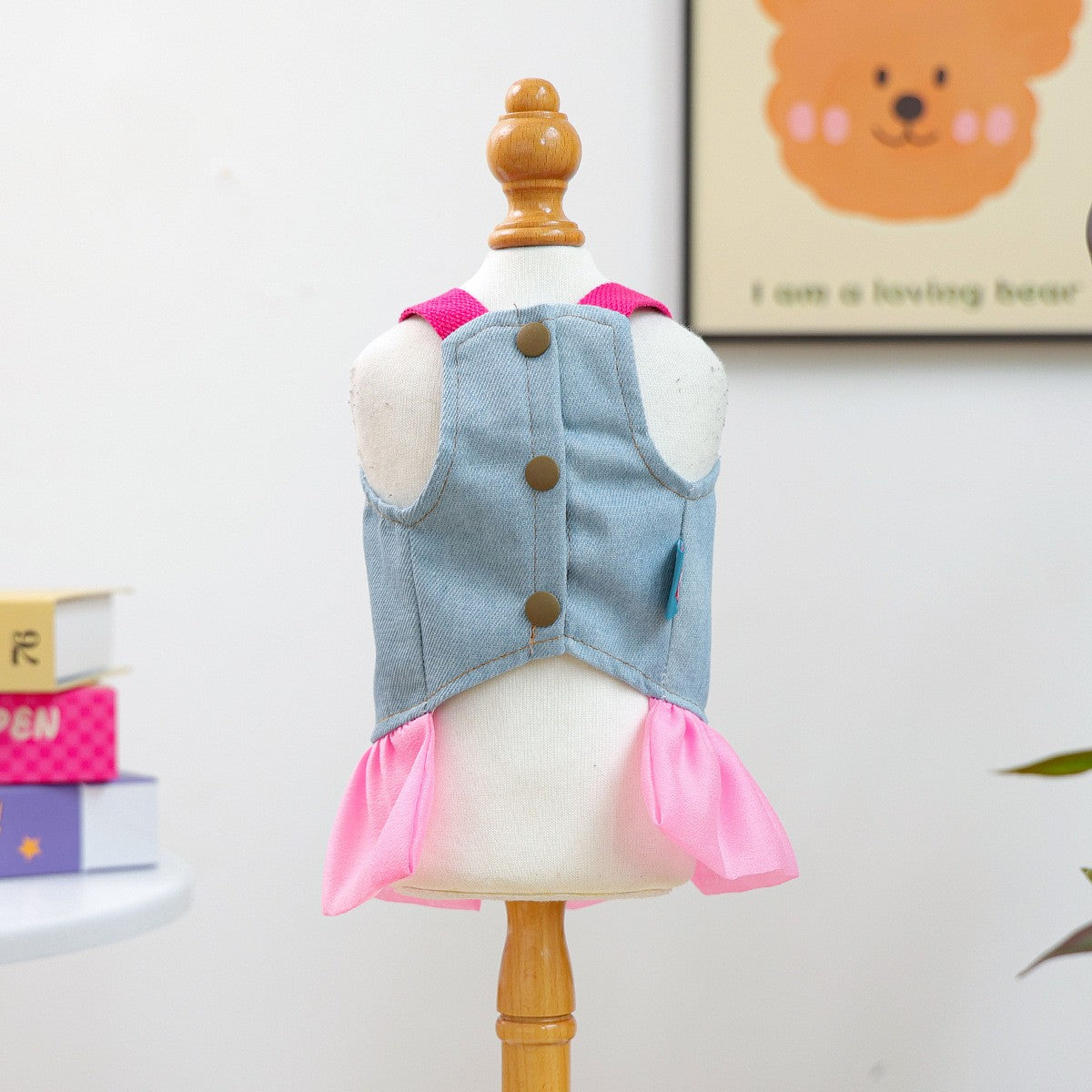Puppy Kitten Pink Denim Skirt Dress_CWMM13119