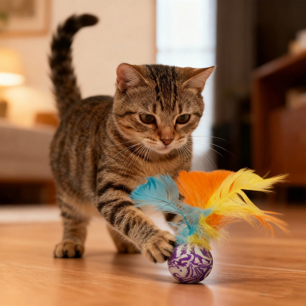 Feather Bounce Cat Toy Interactive Chew Ball_CWMM11491