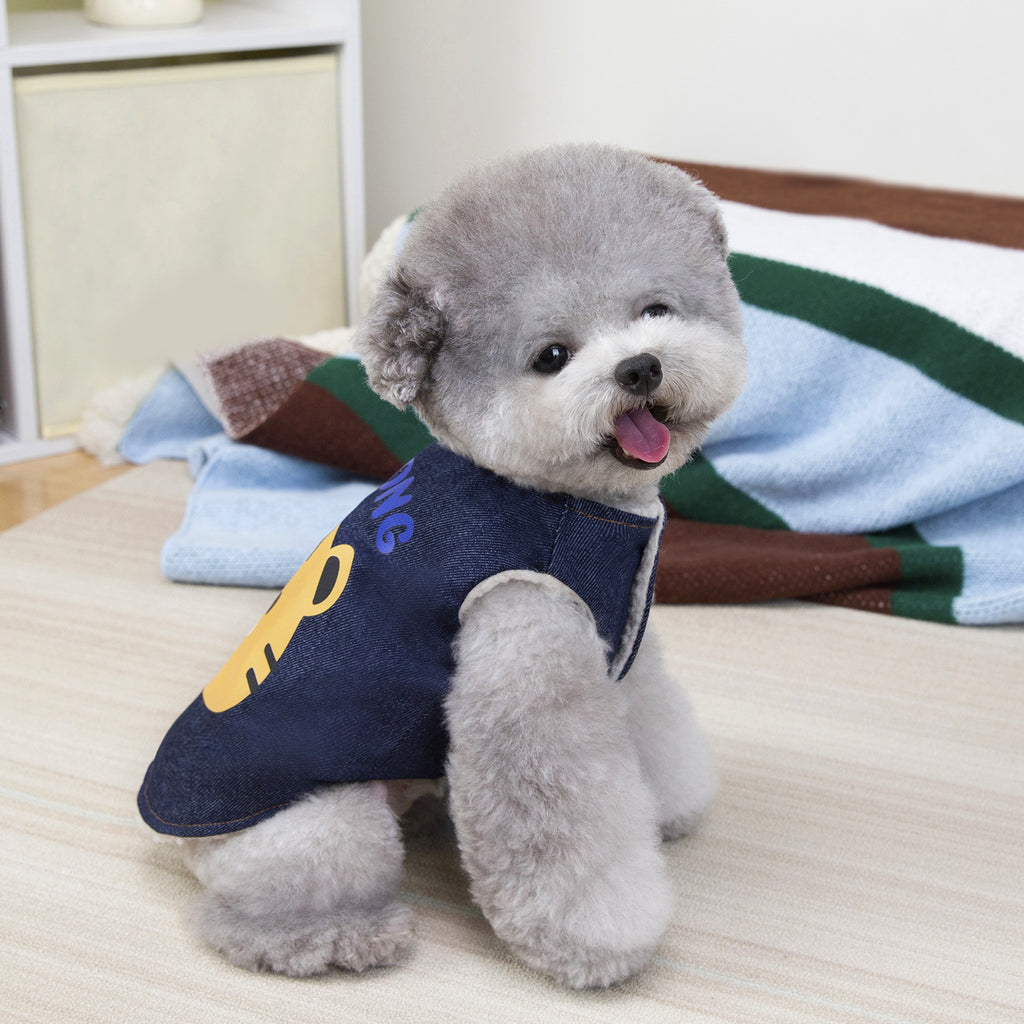 Cozy Denim Dog Vest with Cartoon Print_CWMM12206