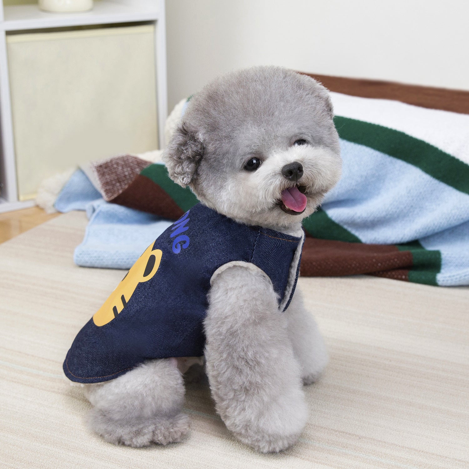 Cozy Denim Dog Vest with Cartoon Print_CWMM12206