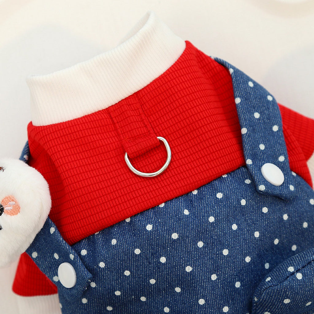 Denim Pet Jumpsuit – Dog Cat Dot Harness Outfit_CWMM11306