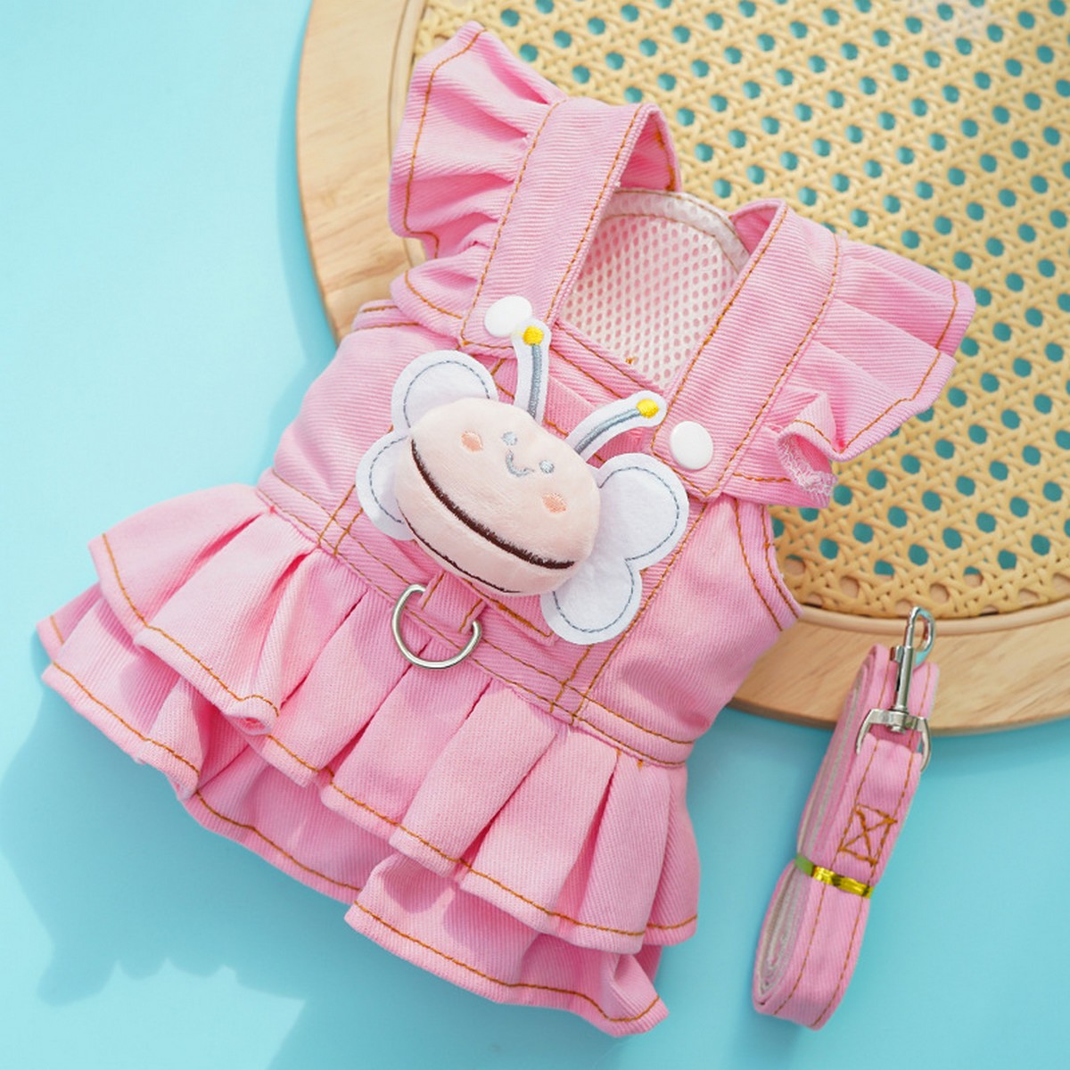 Dog Dresses Cute Denim Overalls with Leash Loop_CWMM11124