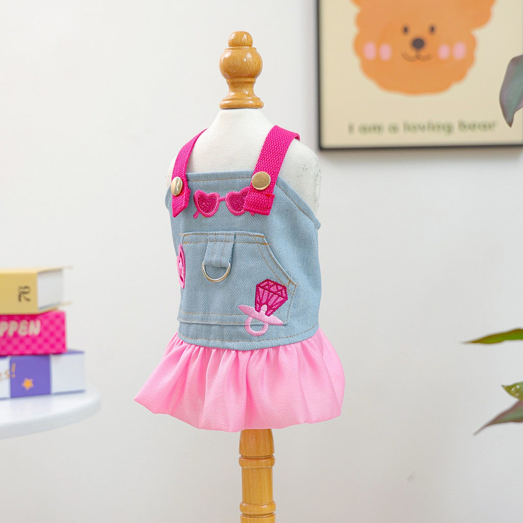 Puppy Kitten Pink Denim Skirt Dress_CWMM13119