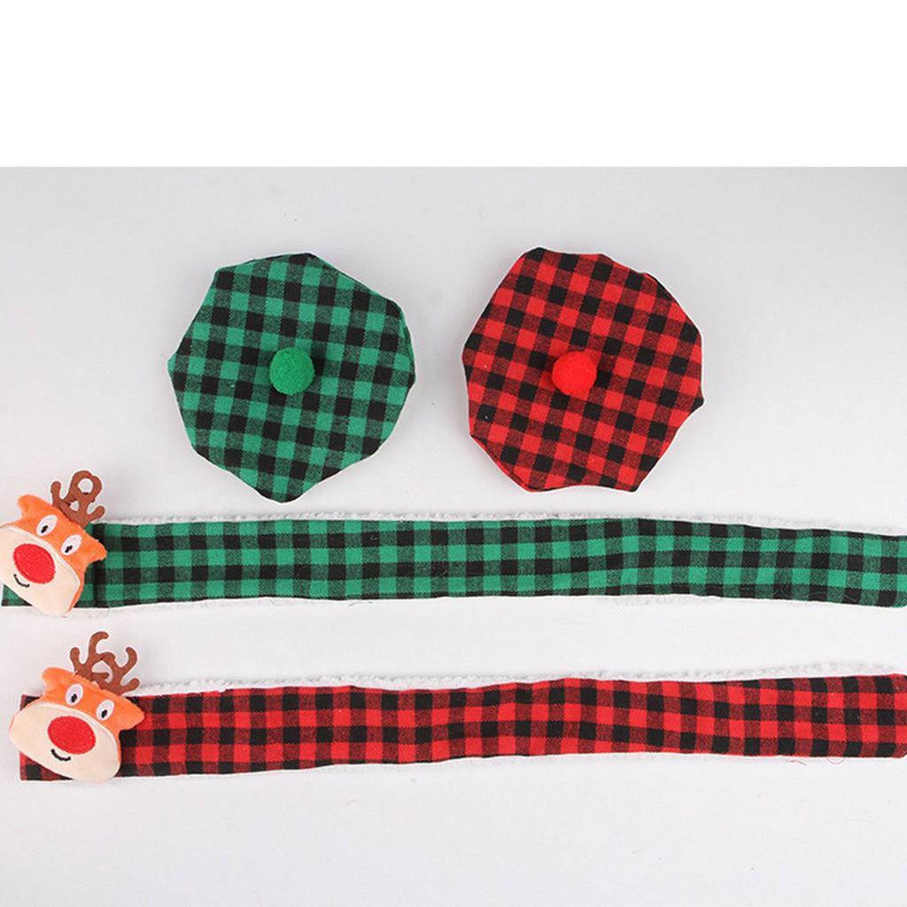 Christmas Pet Accessories – Plaid Hat & Reindeer Scarf_CWMM11343