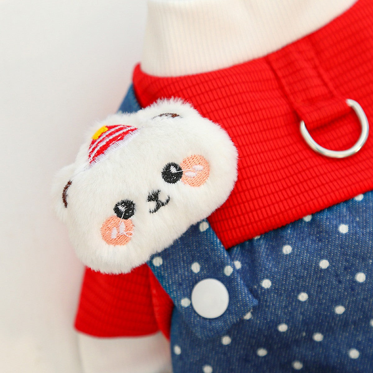 Denim Pet Jumpsuit – Dog Cat Dot Harness Outfit_CWMM11306