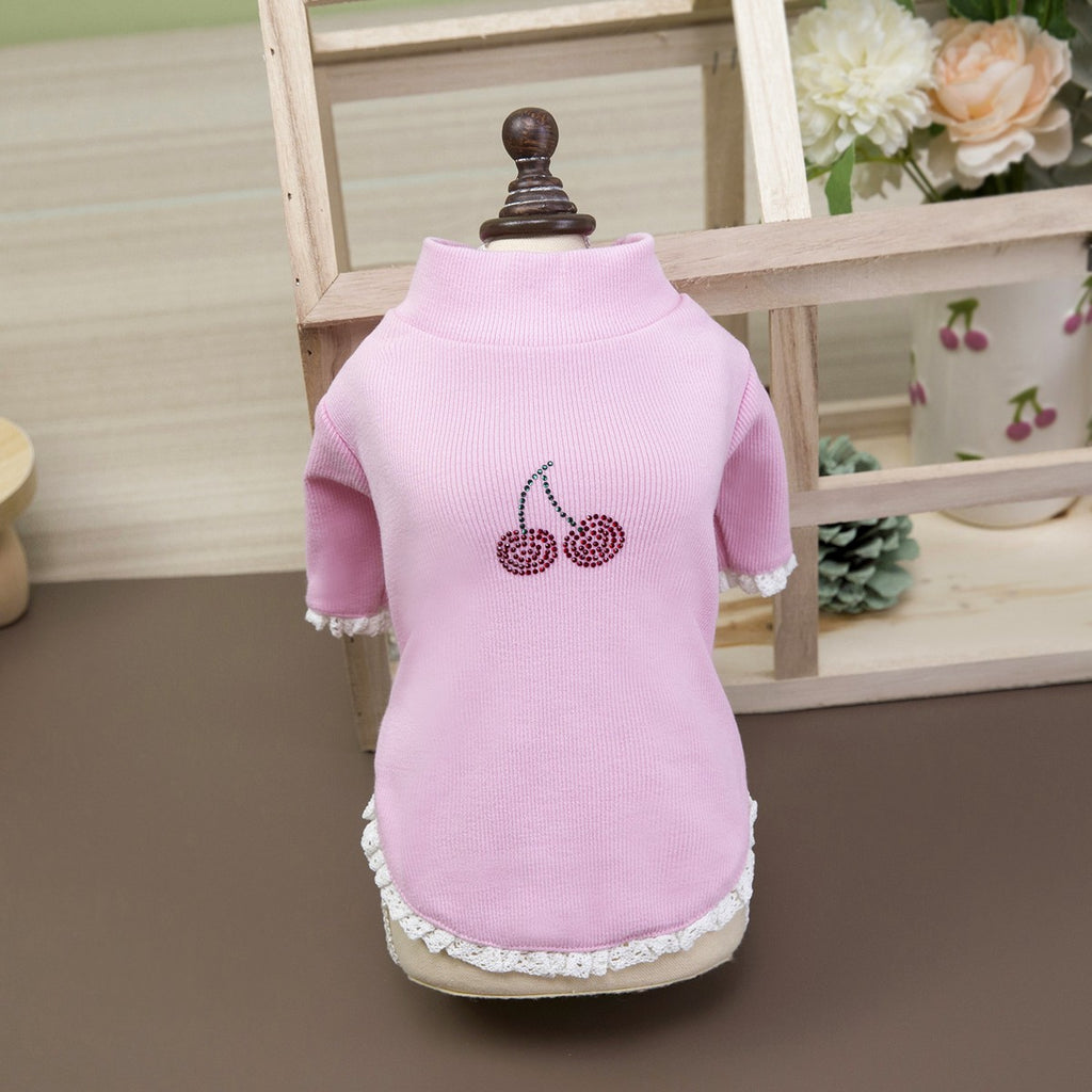 Cherry Rhinestone Dog Turtleneck Hoodie_CWMM12256