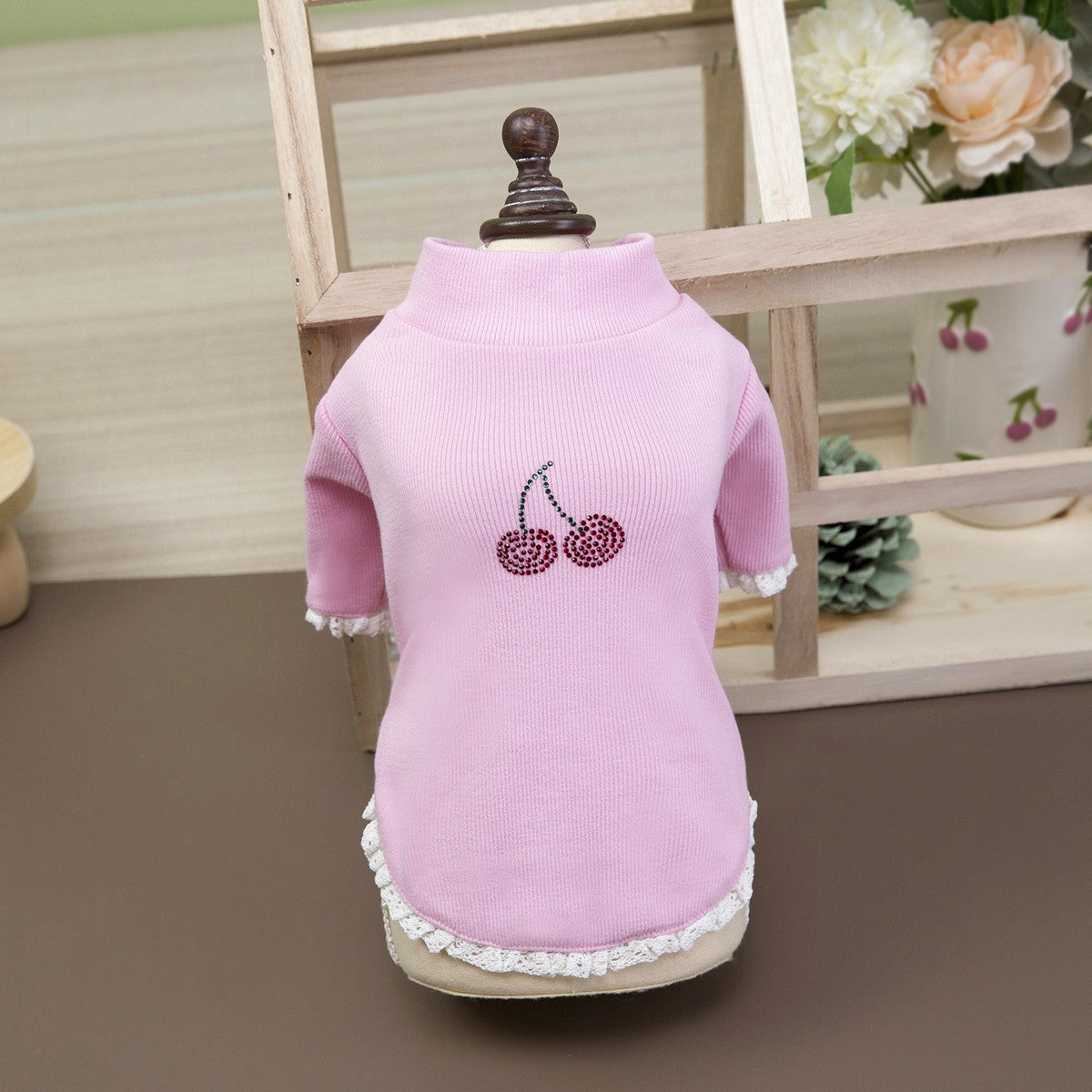 Cherry Rhinestone Dog Turtleneck Hoodie_CWMM12256