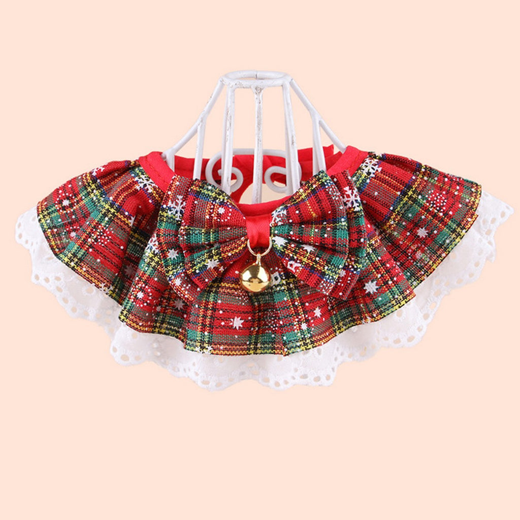 Festive Pet Scarf Collar – Plaid Bell Neck Accessory_CWMM11338