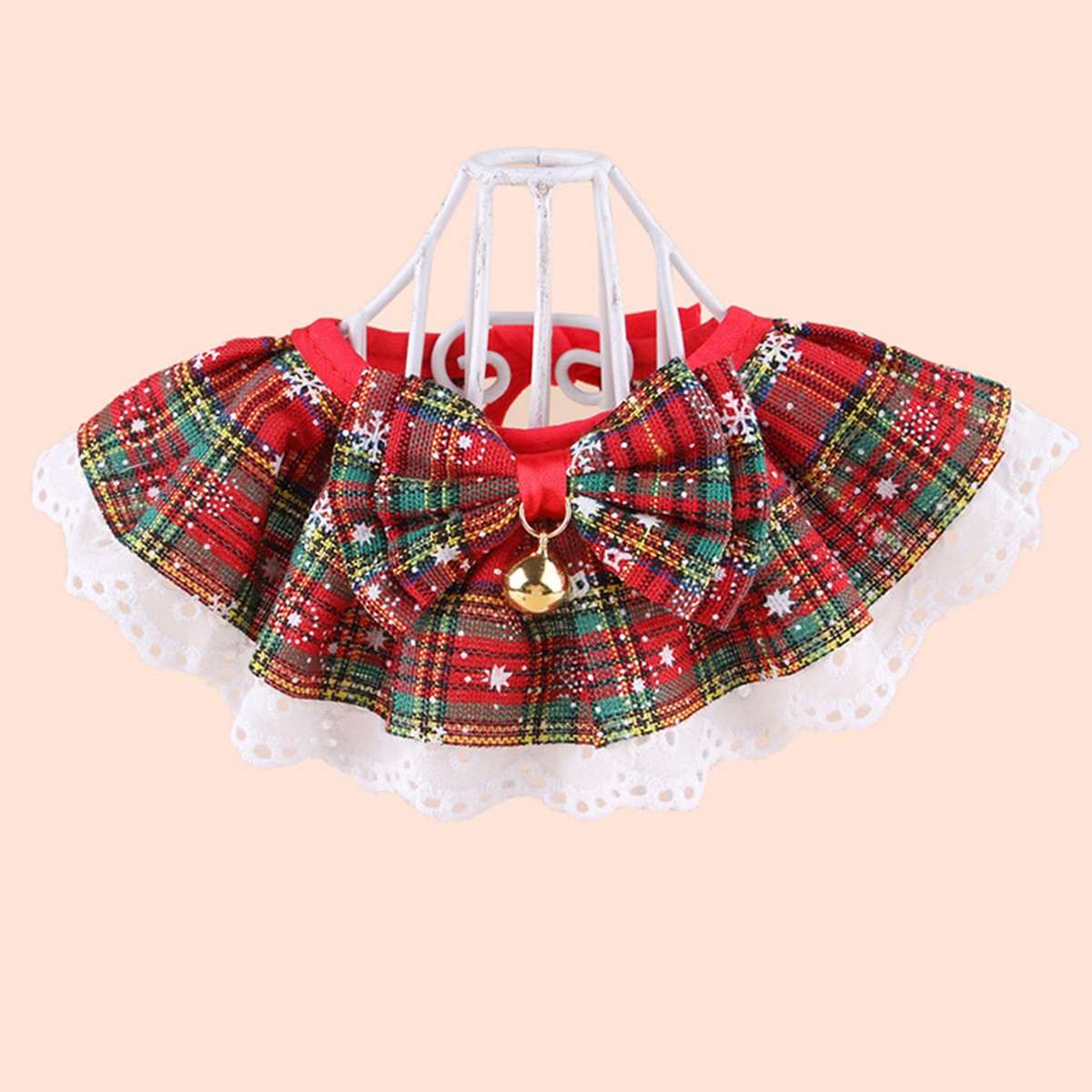 Festive Pet Scarf Collar – Plaid Bell Neck Accessory_CWMM11338