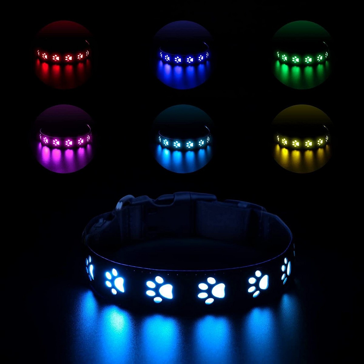 LED Paw Dog Collar USB Rechargeable Safety_CWMM11454
