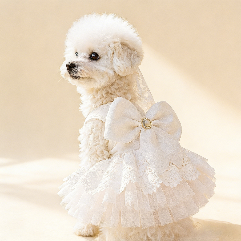 Dog Cat Elegant Princess Wedding Tulle Dress_CWMM13043