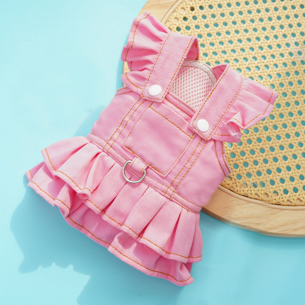 Dog Dresses Cute Denim Overalls with Leash Loop_CWMM11124