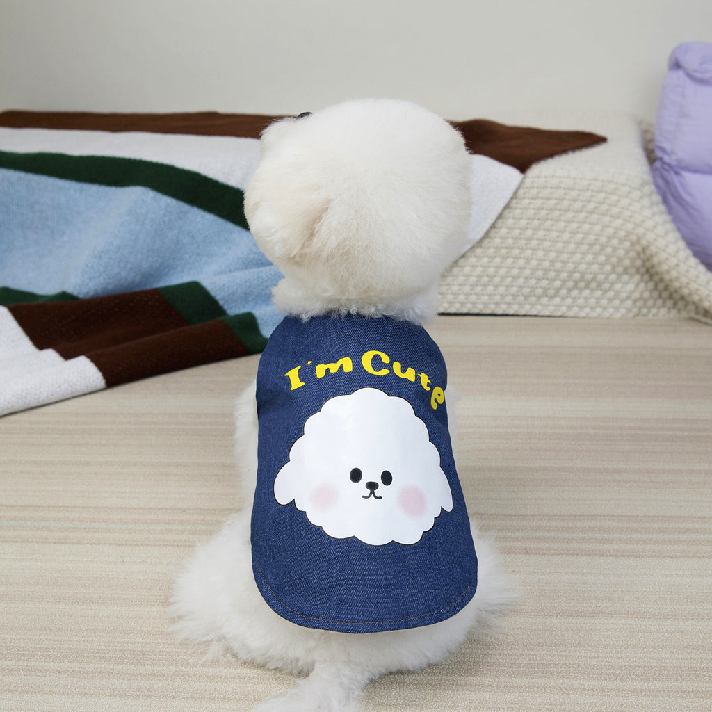 Cozy Denim Dog Vest with Cartoon Print_CWMM12206
