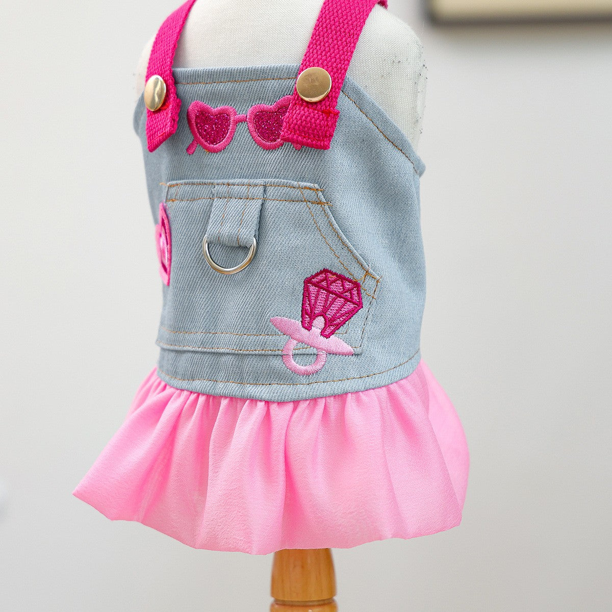 Puppy Kitten Pink Denim Skirt Dress_CWMM13119
