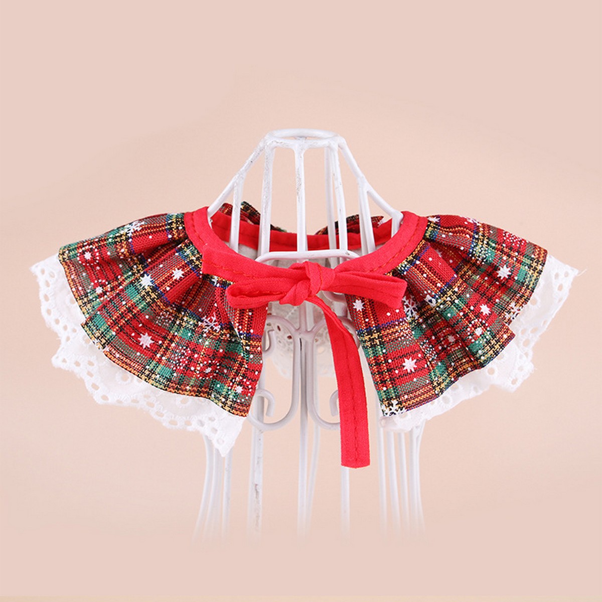 Festive Pet Scarf Collar – Plaid Bell Neck Accessory_CWMM11338