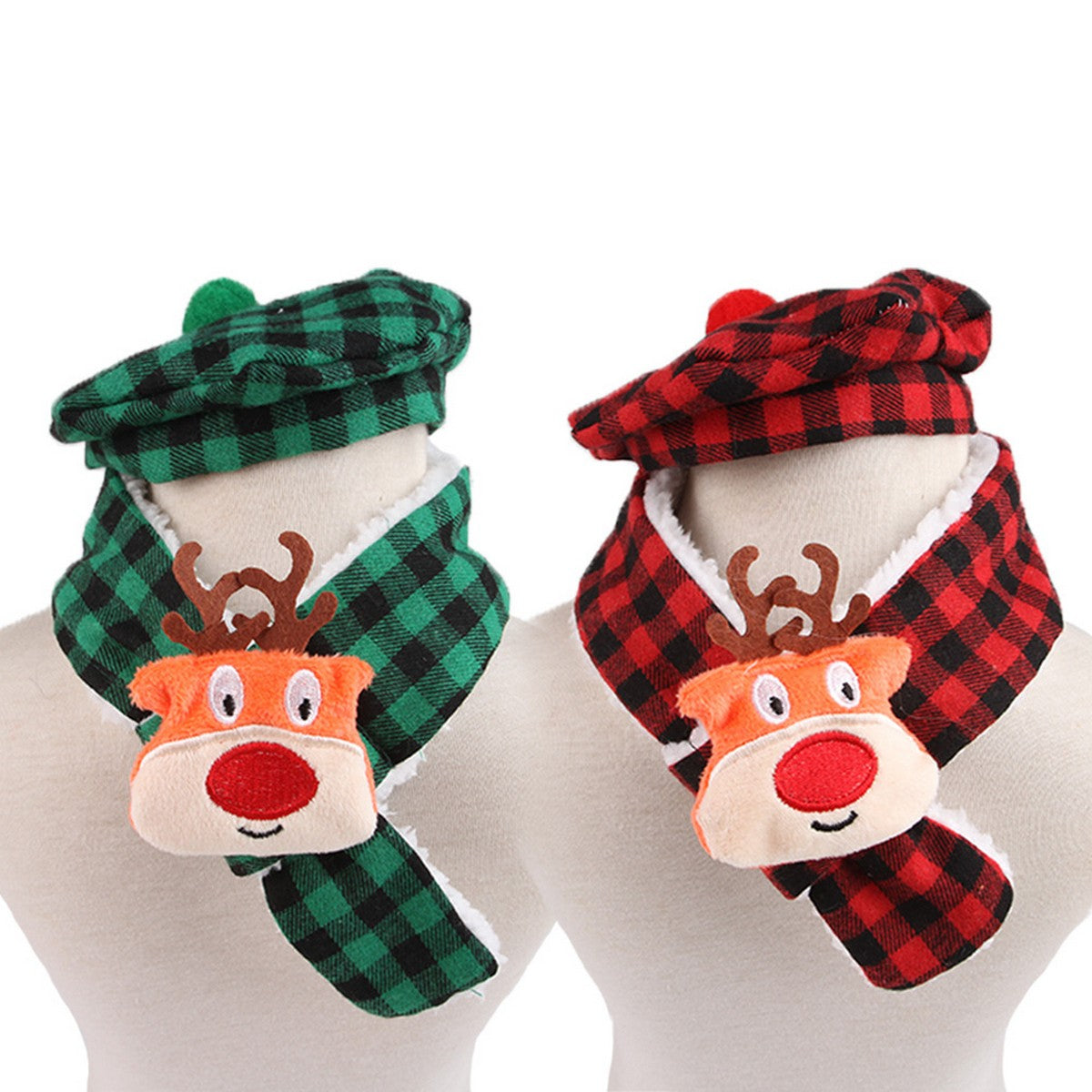 Christmas Pet Accessories – Plaid Hat & Reindeer Scarf_CWMM11343