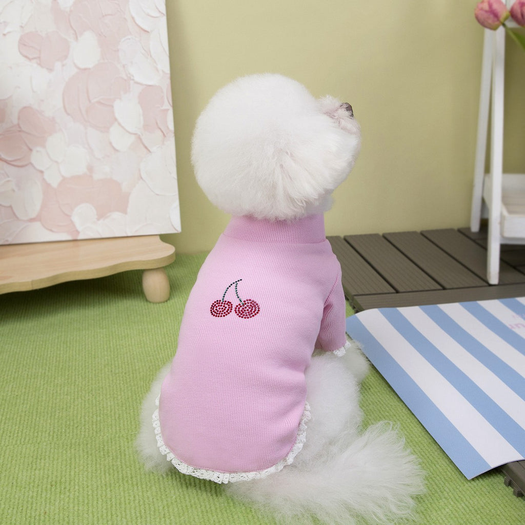 Cherry Rhinestone Dog Turtleneck Hoodie_CWMM12256