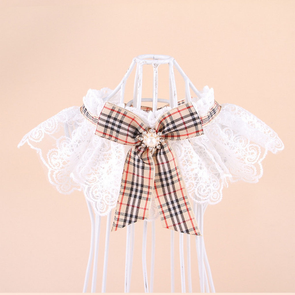 Festive Pet Scarf Collar – Plaid Lace Bow Decoration_CWMM11339