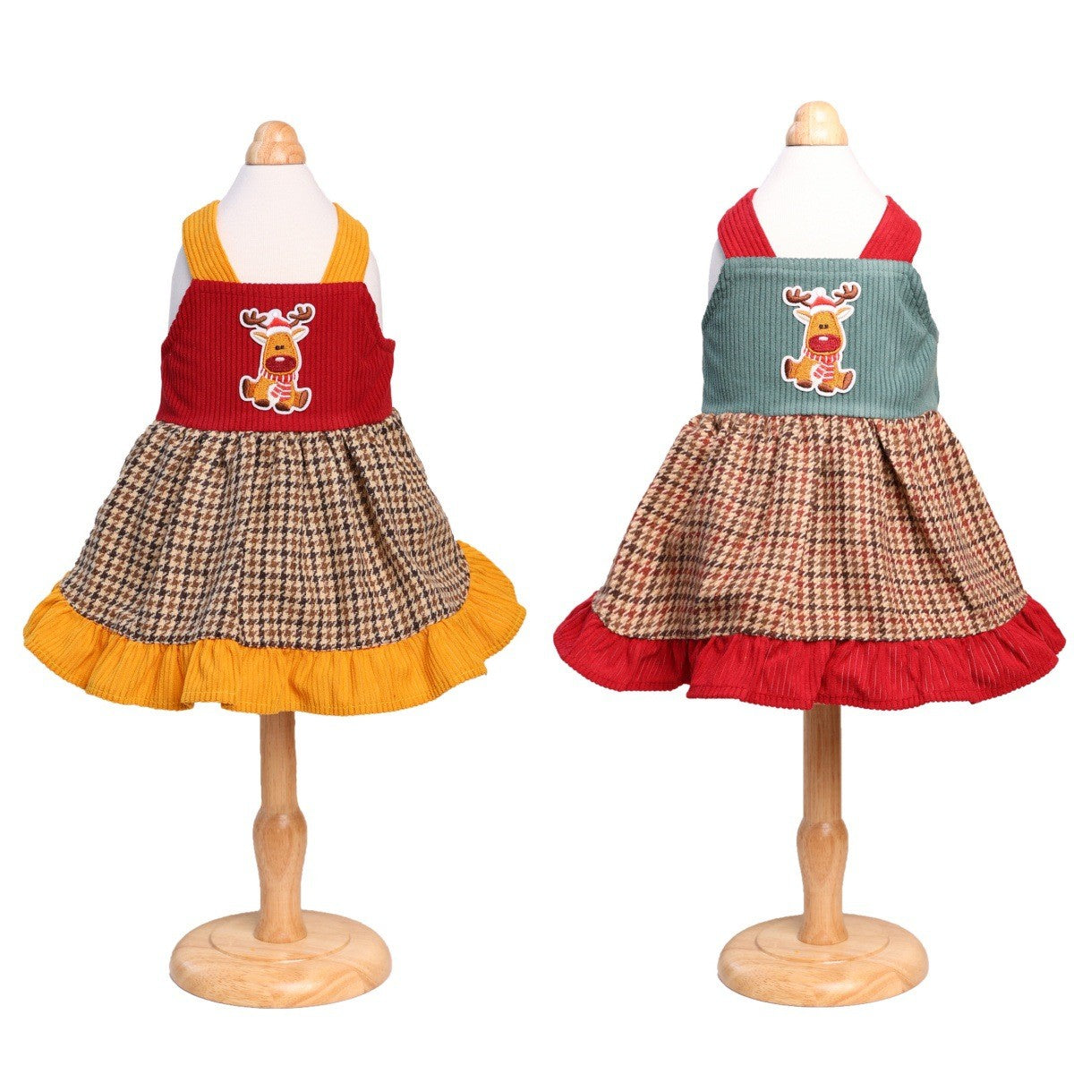 Cute Plaid Pet Dress Strap Reindeer Accent_CWMM13248
