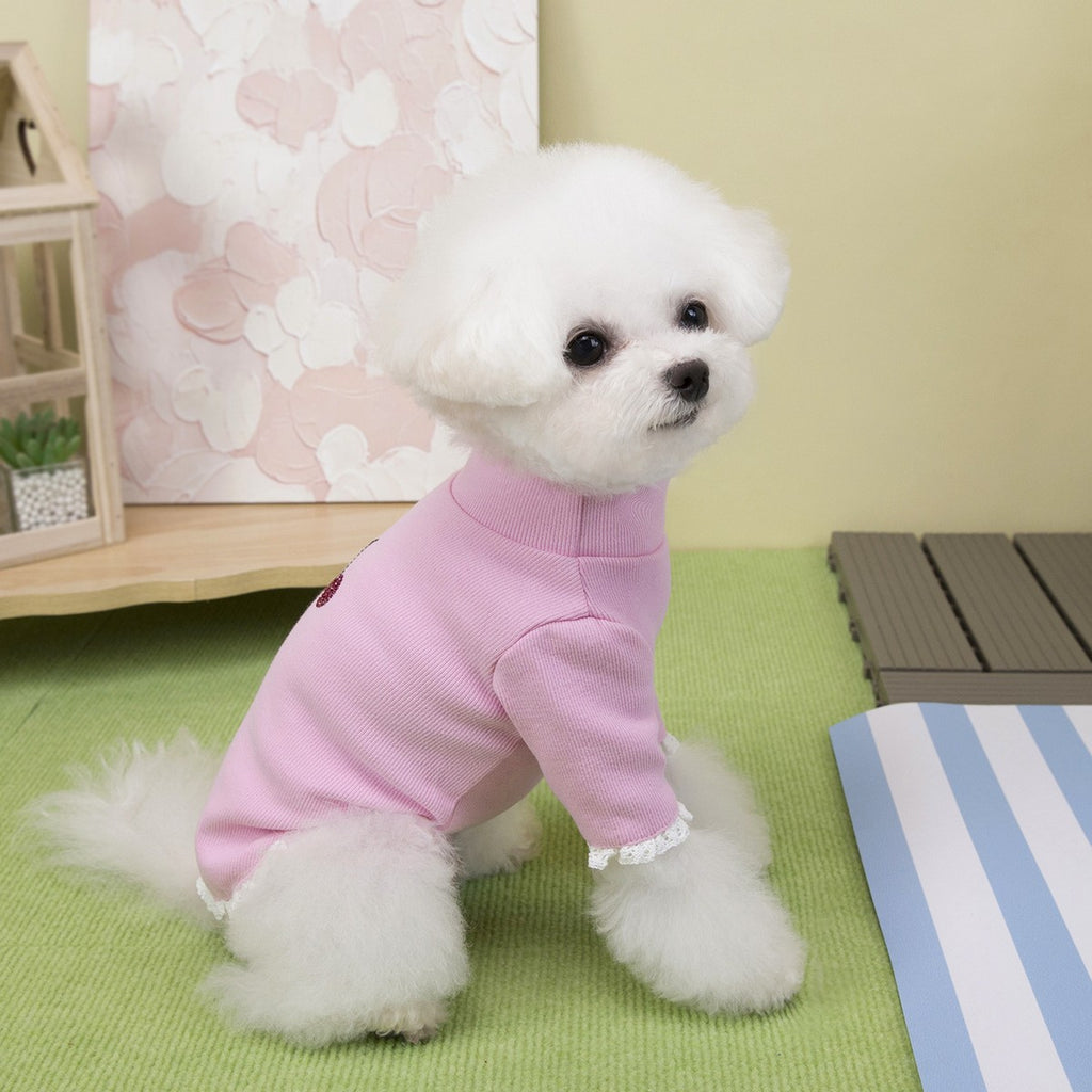 Cherry Rhinestone Dog Turtleneck Hoodie_CWMM12256