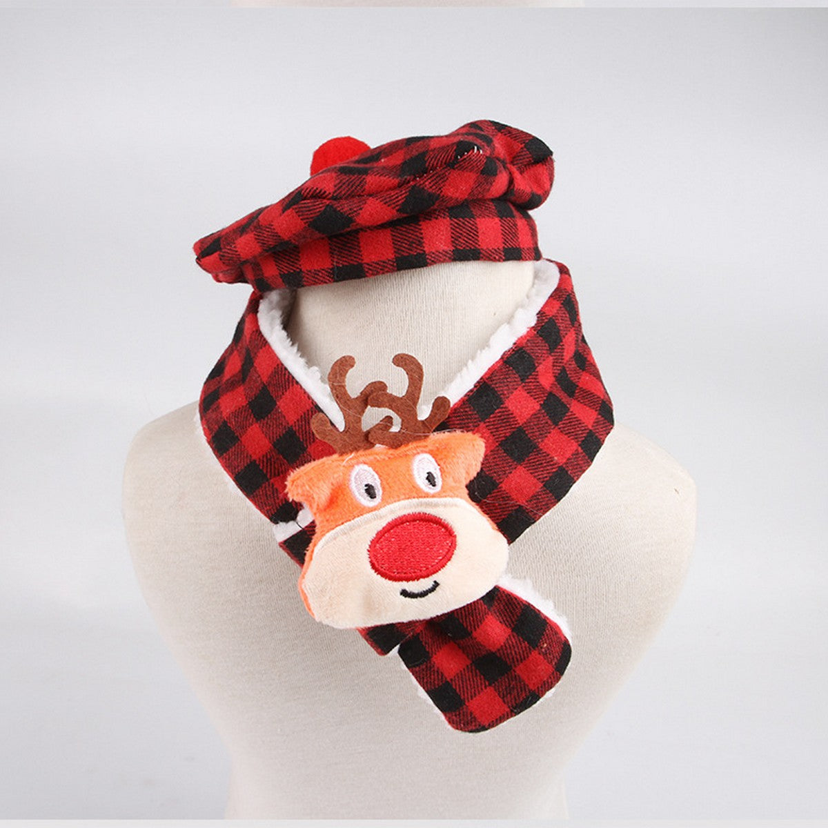 Christmas Pet Accessories – Plaid Hat & Reindeer Scarf_CWMM11343