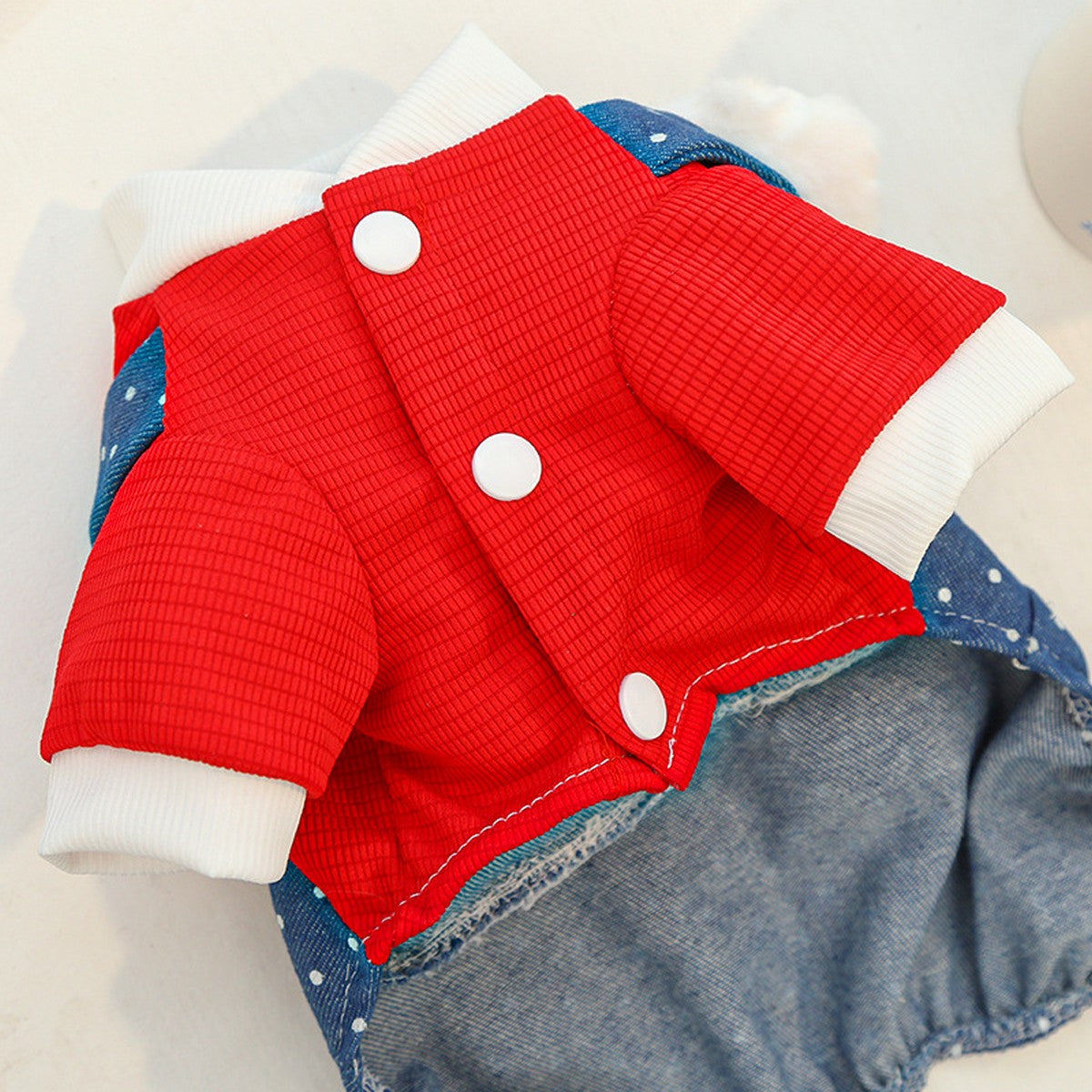 Denim Pet Jumpsuit – Dog Cat Dot Harness Outfit_CWMM11306