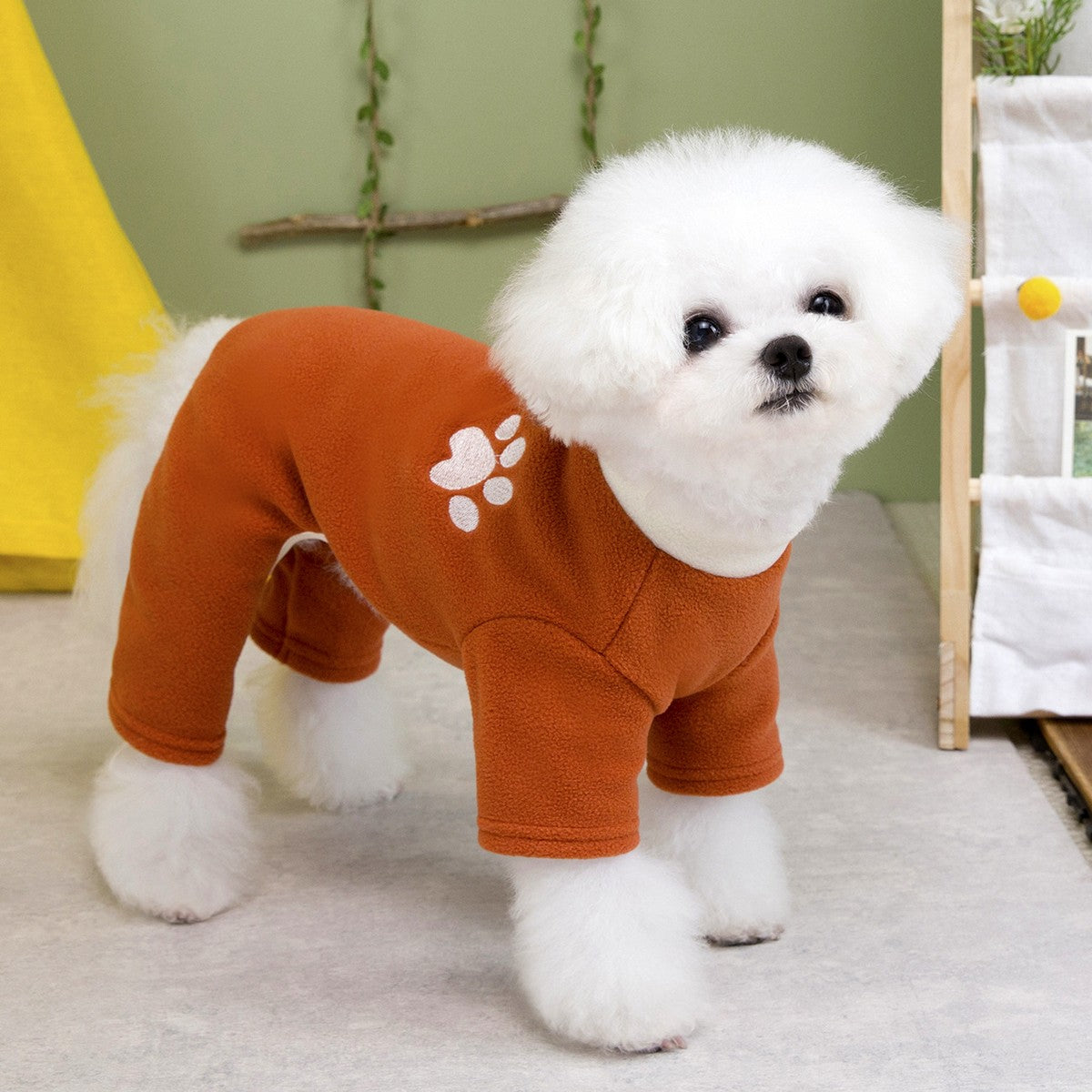 Teddy Bichon Dog Paw Fleece Jumpsuit_CWMM12228