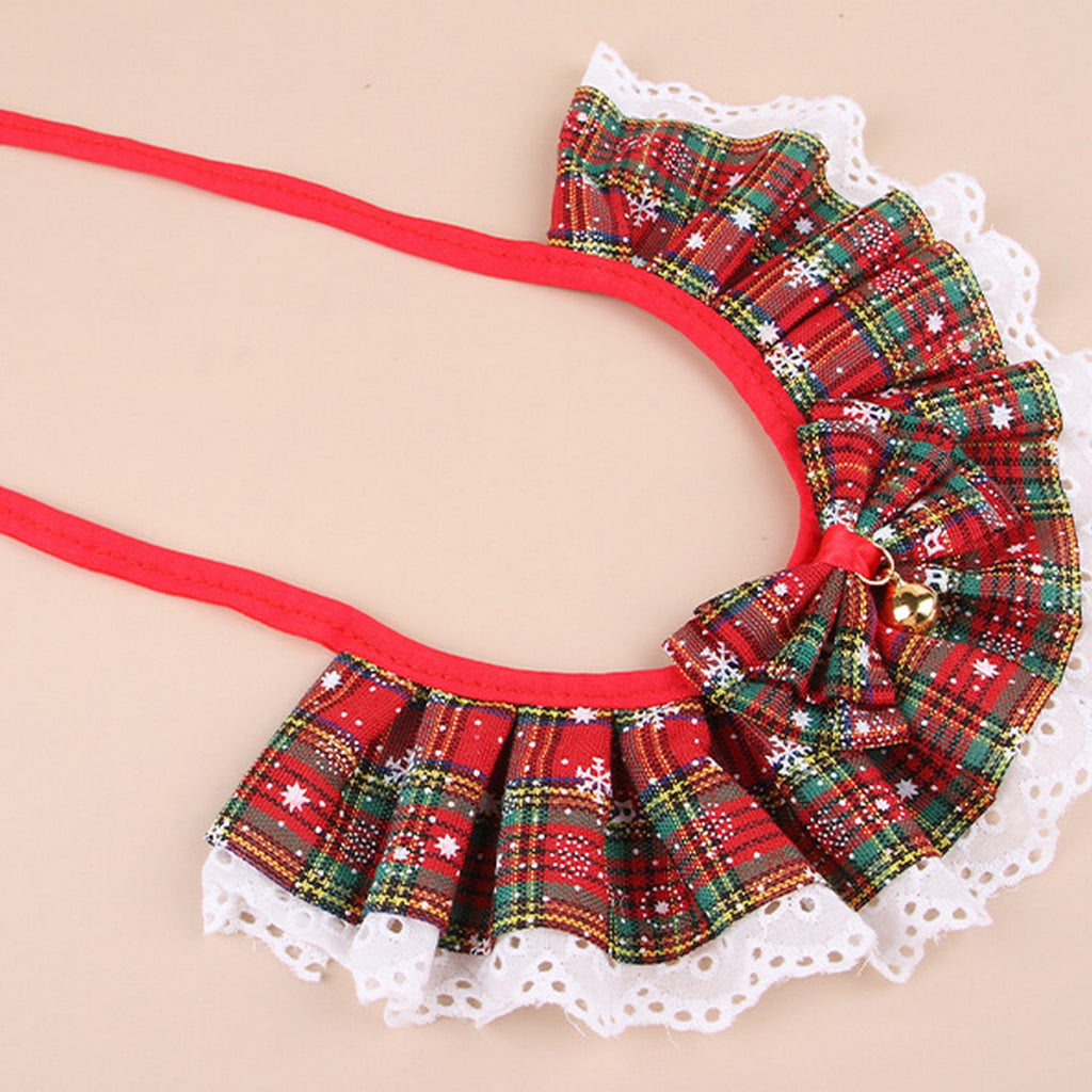 Festive Pet Scarf Collar – Plaid Bell Neck Accessory_CWMM11338