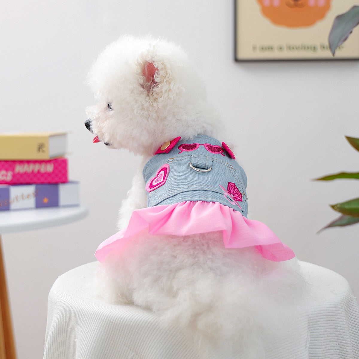 Puppy Kitten Pink Denim Skirt Dress_CWMM13119