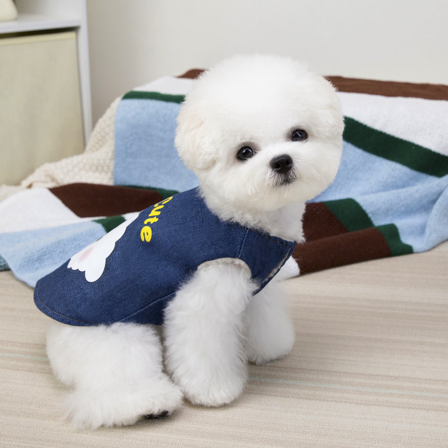 Cozy Denim Dog Vest with Cartoon Print_CWMM12206