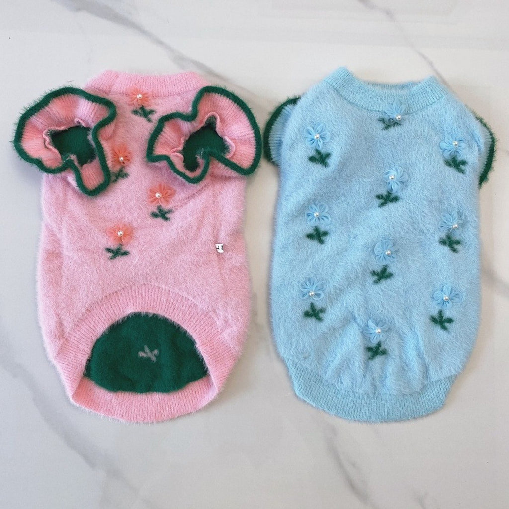 Flower Mink Knit Dog Cat Vest Sweater_CWMM12378