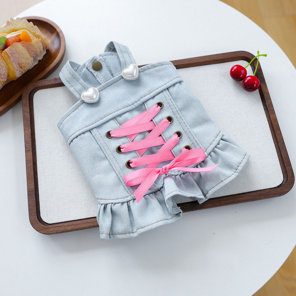 Pet Cozy Denim Dress Cute Heart Skirt_CWMM13012