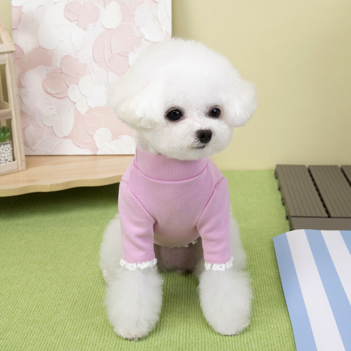 Cherry Rhinestone Dog Turtleneck Hoodie_CWMM12256