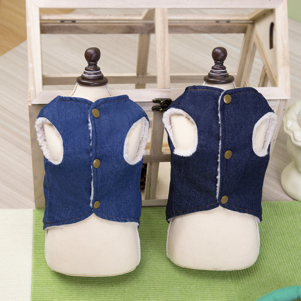 Cozy Denim Dog Vest with Cartoon Print_CWMM12206