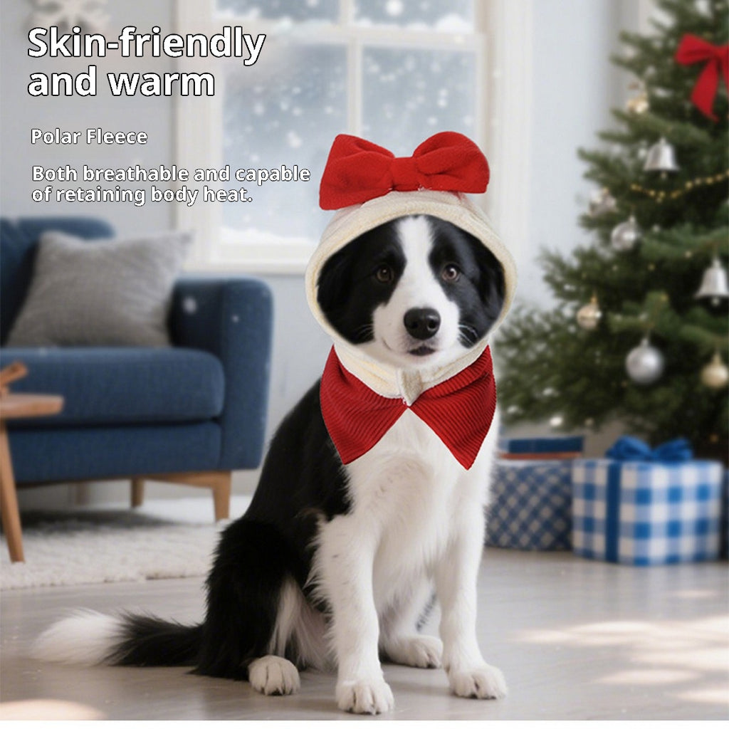 Christmas Pet Hat – Plush Bow Hat & Scarf Set_CWMM11342