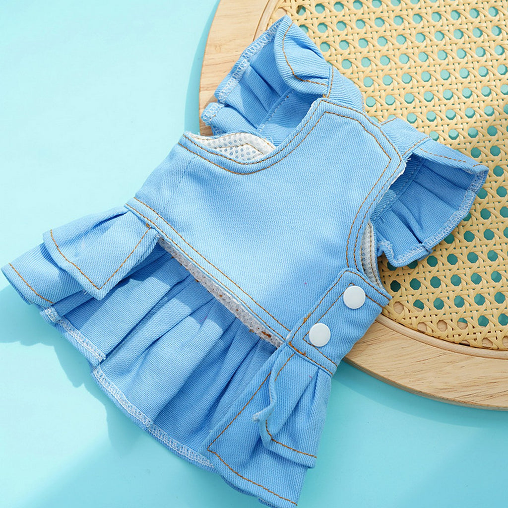 Dog Dresses Cute Denim Overalls with Leash Loop_CWMM11124