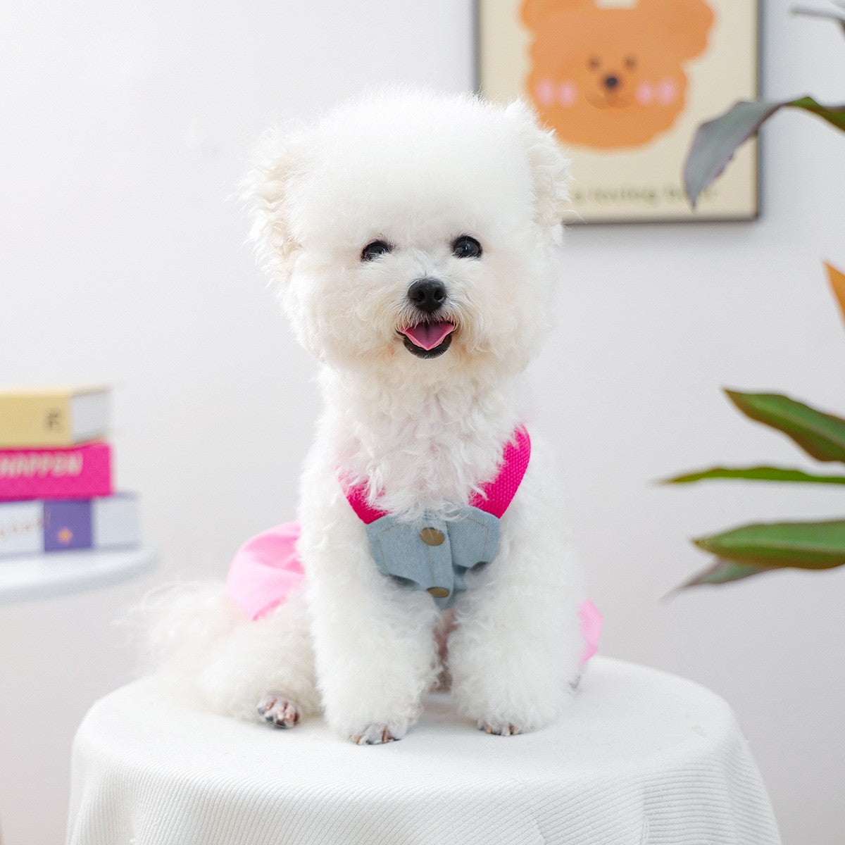 Puppy Kitten Pink Denim Skirt Dress_CWMM13119